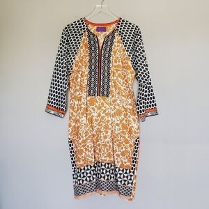Elegant Orange and Black Patterned Women's Tunic